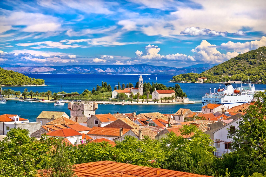 Panoramic vie of Vis Island harbour